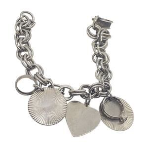 Vintage Chunky Charm Bracelet Heart Ring Charm Wedding Anniversary Engravable